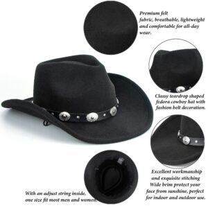 Women & Men Felt Western Cowboy Hat Classic Roll Up Brim Belt Buckle Cowgirl Fedora (M-L)