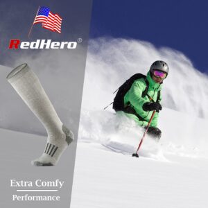 RedHero Merino Wool Over the Calf Socks for Men Hiking Hunting Ski Snowboarding Knee High Boot Warm Thick Cold Weather Winter(Green L)