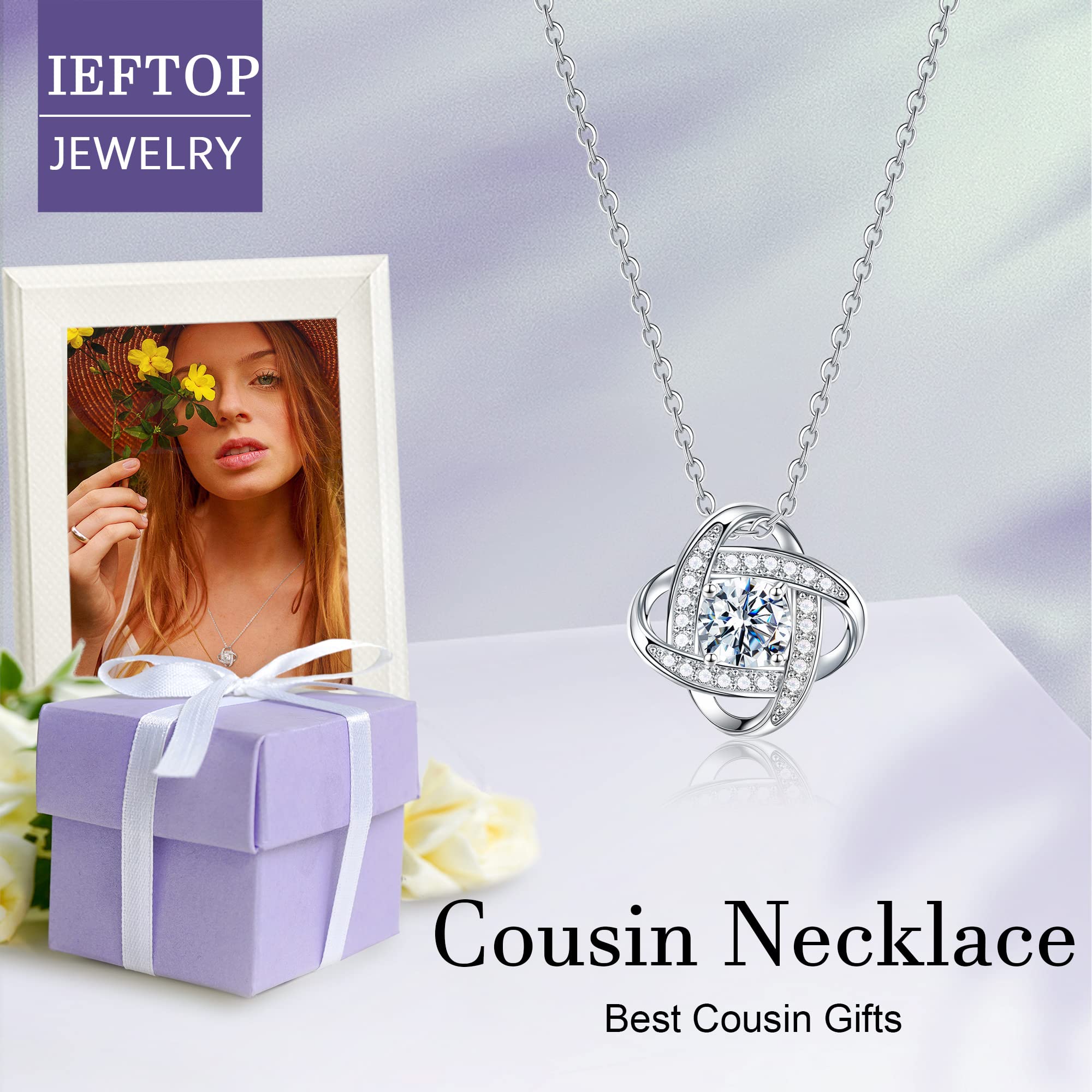 Ieftop Cousin Gifts, 14K White Gold Plated Love Knot Necklace Cousin Gifts for Women Cousin Birthday Gifts Cousin Necklaces Best Cousin Gifts