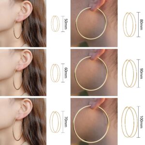 Sloong 6 pairs Big Hoop Earrings Set, Gold Stainless Steel Hoop Earrings Huge Giant Hoop Earrings Set Oversized Hoop Earrings 90s Earrings for Women (50/60/70/80/90/100mm)