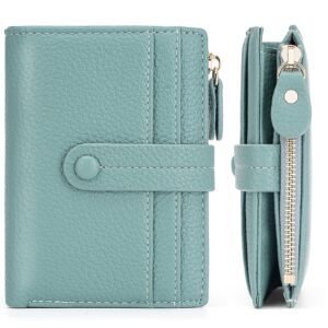 hkcluf small wallet for women,rfid blocking bifold wallets zipper leather coin purse credit card holder wallets with id window(green)