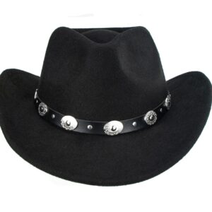 Women & Men Felt Western Cowboy Hat Classic Roll Up Brim Belt Buckle Cowgirl Fedora (M-L)