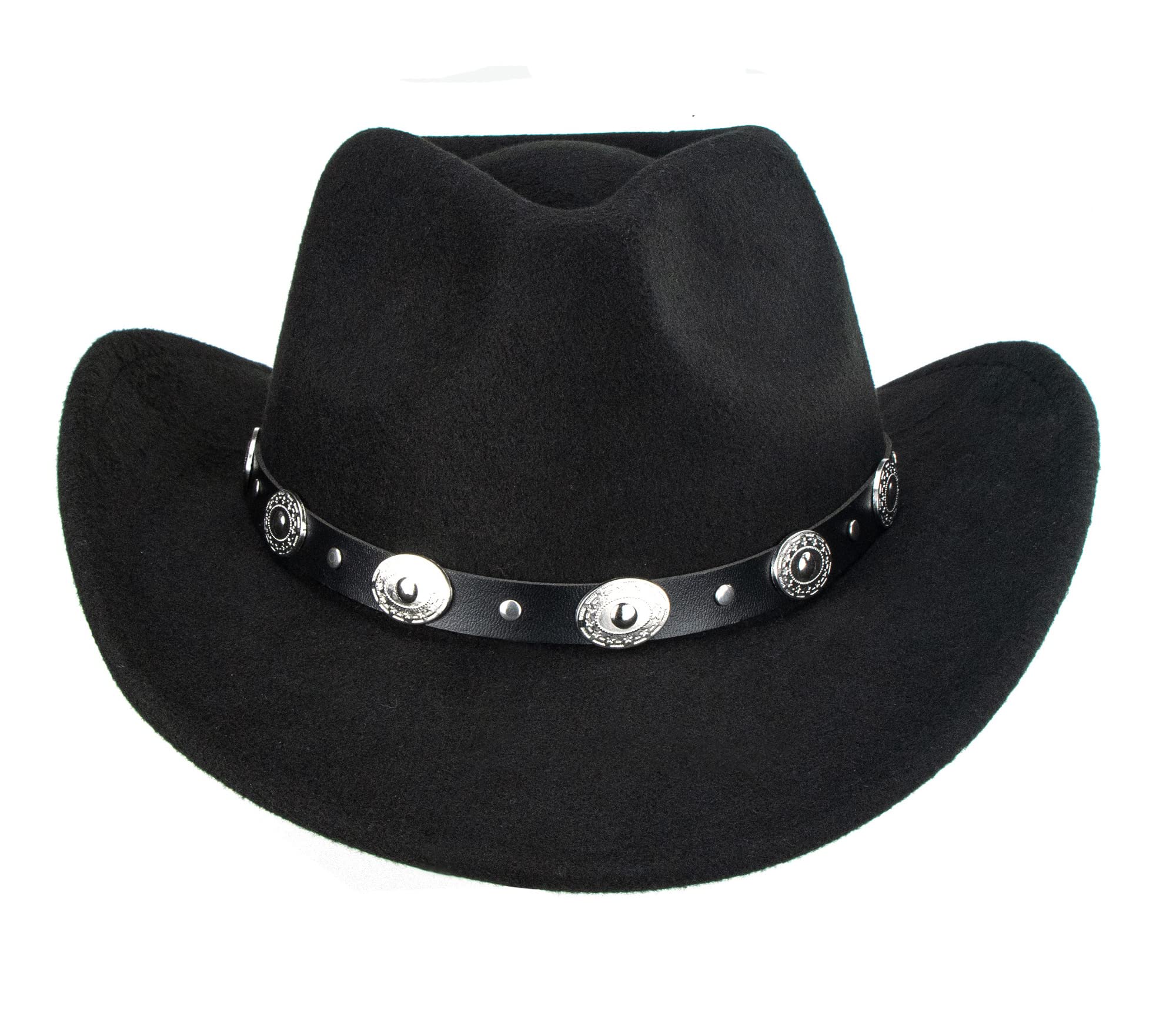 Women & Men Felt Western Cowboy Hat Classic Roll Up Brim Belt Buckle Cowgirl Fedora (M-L)