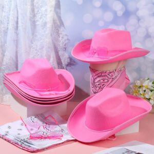 Coume 18 Pcs Cowboy Hat with Heart Sunglasses and Paisley Bandanas Western Cowgirl Hat for Halloween Cosplay Costume(Pink, White,Simple Style)