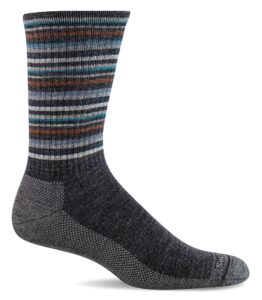 sockwell men's camp stripe crew sock, charcoal - m/l