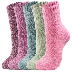 Nimalpal 5 Pairs Wool Socks - Wool Socks Wool for Women Super Soft Hiking Thick Knit Cabin Cozy Warm Long