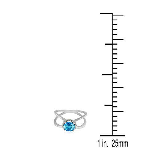 AoneJewelry 0.85 Carat 6MM Round Blue Topaz And Diamond Ring In 10K Solid Rose, White & Yellow Gold, Best Valentinesday Gift