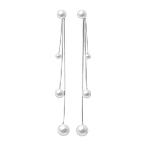 SLUYNZ Sterling Silver Pearls Dangle Earrings Chain for Women Teen Girls Wedding Dangle Earrings Long Tassel (A-Silver)