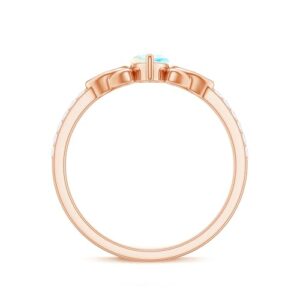 Natural Opal Diamond Celtic Knot Ring, AAA Quality, 4X8 MM Marquise Shape Opal Promise Ring - Ready To Gift, 14K Rose Gold, Size:US 7.00