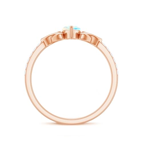 Natural Opal Diamond Celtic Knot Ring, AAA Quality, 4X8 MM Marquise Shape Opal Promise Ring - Ready To Gift, 14K Rose Gold, Size:US 7.00