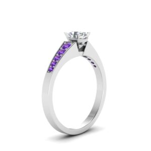 mom Gift Thin Rings Engagement Rings Jewelry Graduated Cz Diamond Ring Sterling Silver Natural Amethyst Oval Shape Purple Color Side Stone Prong Setting in Size 6