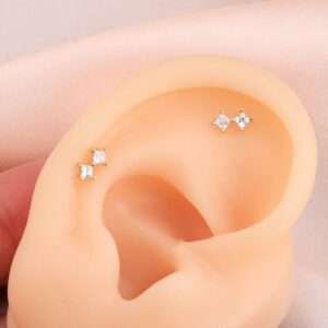 Melighting Gold Helix Earrings 9K 16G Star Tragus Piercing Jewelry Cross Stud Earring Clear CZ Cartilage Lobe Conch Earrings for Women