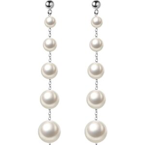 sluynz sterling silver pearl earrings dangle for women teen girls wedding pearl dangling earrings ball studs (a-silver)