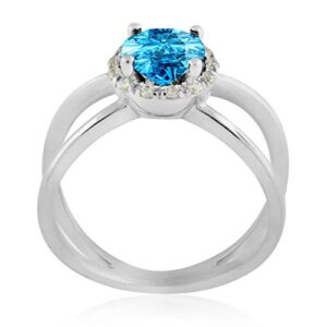 AoneJewelry 0.85 Carat 6MM Round Blue Topaz And Diamond Ring In 10K Solid Rose, White & Yellow Gold, Best Valentinesday Gift