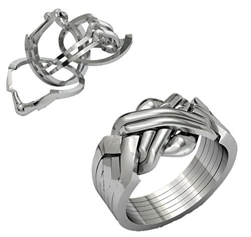 OFLIUM 6 Band classical Handmade 925 sterling silver Turkish puzzle ring interlock knot ring silver (10.5)