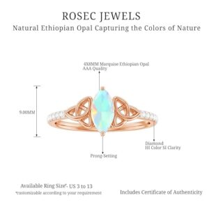 Natural Opal Diamond Celtic Knot Ring, AAA Quality, 4X8 MM Marquise Shape Opal Promise Ring - Ready To Gift, 14K Rose Gold, Size:US 7.00