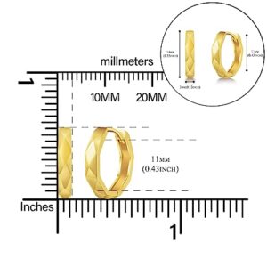 Immobird Gold Hoops Earrings 15mm Unique Geometric Cut Face 925 Sterling Silver Hoop Earrings Men or Women