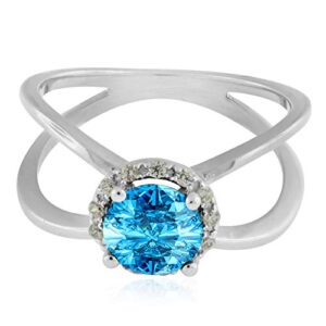 AoneJewelry 0.85 Carat 6MM Round Blue Topaz And Diamond Ring In 10K Solid Rose, White & Yellow Gold, Best Valentinesday Gift