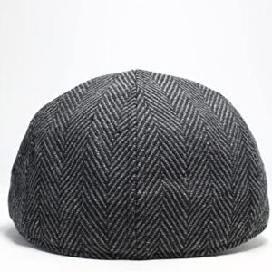 The Original Boston Scally Cap - The Peaky Newsboy Flat Cap - 8 Panel Cotton Fitted Hat for Men - Grey Herringbone