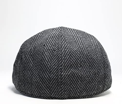 The Original Boston Scally Cap - The Peaky Newsboy Flat Cap - 8 Panel Cotton Fitted Hat for Men - Grey Herringbone