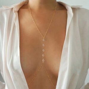 3 PCS Gold Belly Necklace Chain for The Waist Chic Rhinestone Body Chain Necklace for Women Sexy Simple Chest Bracket Chain Bra (A)