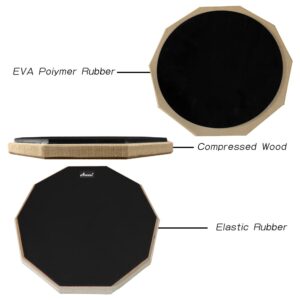 Arborea 12 Inch Drum Pad Rubber Practice Pad Dumb Drum with 5A Hickory Drum Sticks & Storage Bag Black Practice Drum Pad (Black)