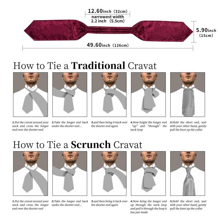 DiBanGu Red Ascot Ties for Men Paisley Cravat for Men 100% Silk Woven Mens Cravat Tie and Pocket Square Set