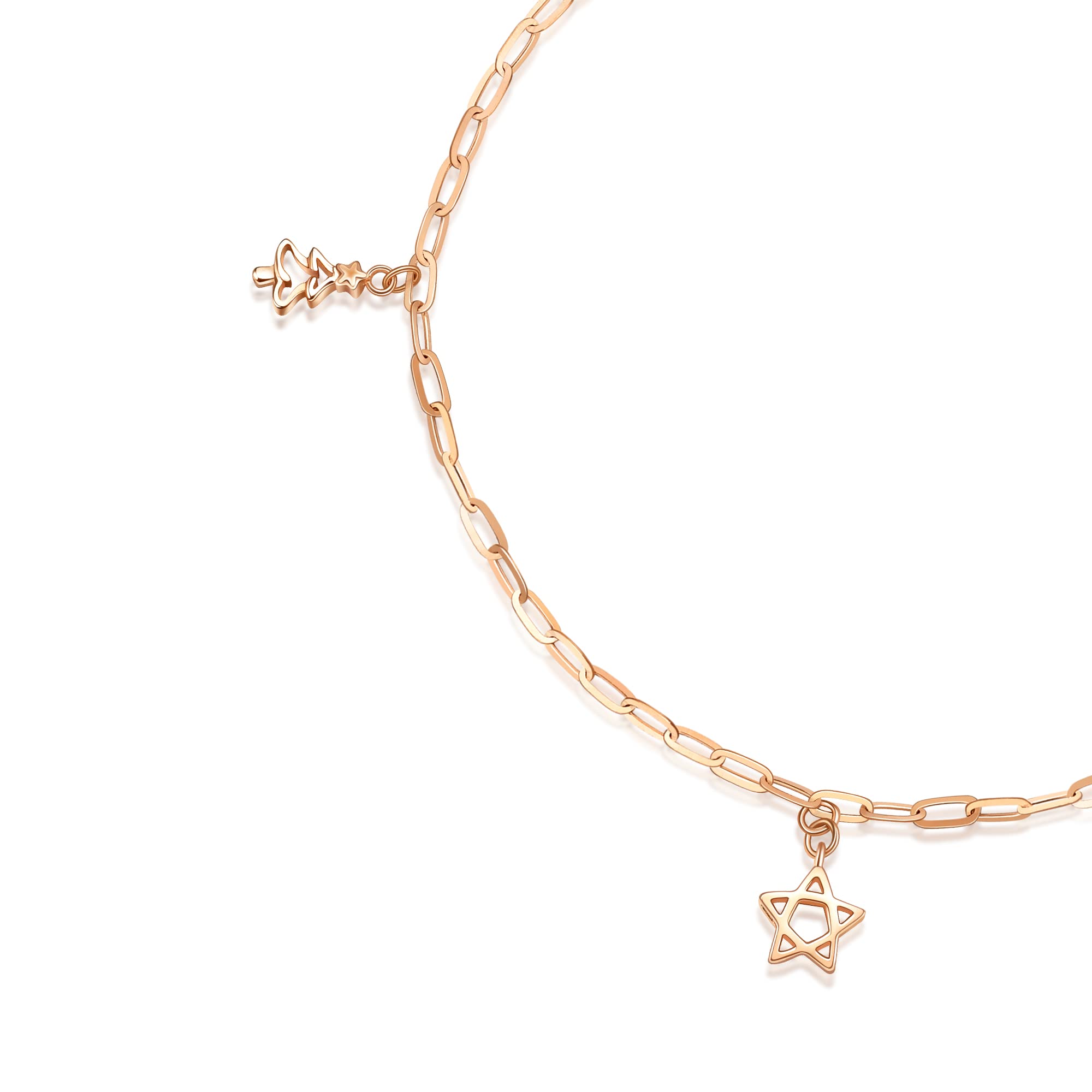 CHOW SANG SANG Delicate Gold 18K Rose Solid Gold Holiday Star Bracelet for Women 92269B | 7.4 Inches, (19 CM)