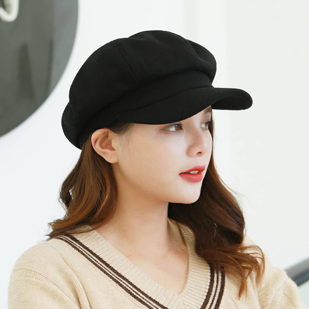 XYIYI Black Fashion Newsboy Caps Visor Beret Hats Paperboy Gatsby Hat Octagonal Cap for Womens Girls