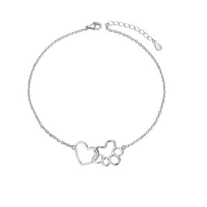 ONEFINITY Paw Print Bracelet Sterling Silver Dog Paw Bracelet Pet Cat Dog Paw Heart Jewelry for Women