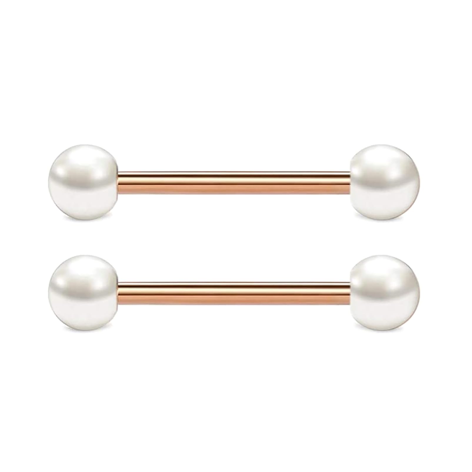 14G Stainless Steel Nipple Rings Solid Pearl Balls Straight Barbell Bars Tongue Ring 16mm(5/8 Inch) Body Piercing Jewelry