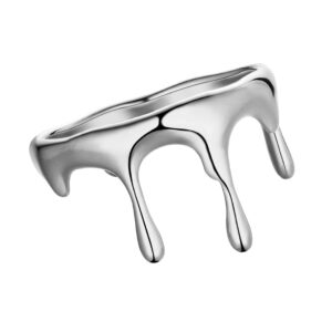 Joliernelle Dripping Ring for Women Silver Stainless Steel Minimalist Statement Band Ring Size 7