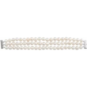 Auriga Fine Jewelry 925 Sterling Silver White Freshwater Cultured Pearl Triple Strand 7.25' Bracelet 8-9 mm Gift for Women