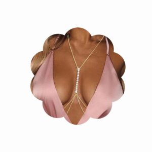 Jerany Gold Rhinestone Body Chain Crystal Bikini Body Jewelry Heart Layered Body necklaces Nightclub Waist Belly Chain for Women