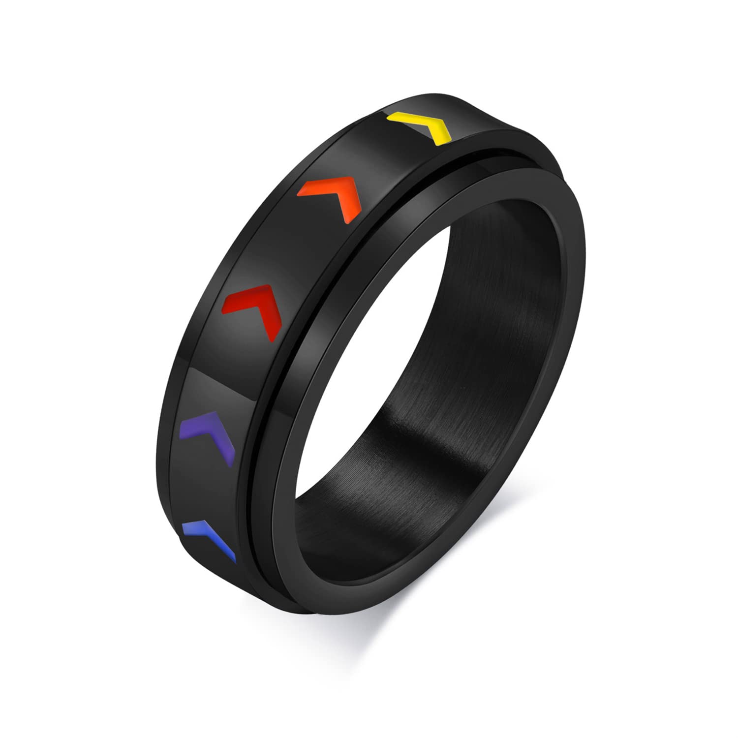 Nanafast Stainless Steel Rainbow Spinner Ring LGBT Pride Ring for Gay & Lesbian Love is Love Rainbow Pride Ring LGBTQ Anxiety Ring for Women Men Black 8