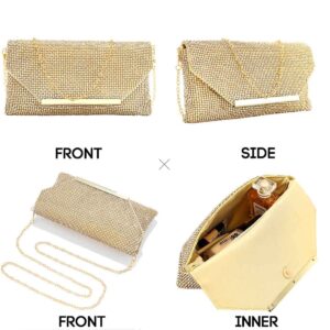 Barode Handbags for women Rhinestone Clutch Purses Gold Rhinestone Shoulder Bag Envelope Crossbody Bags Wedding Handbags (Gold)