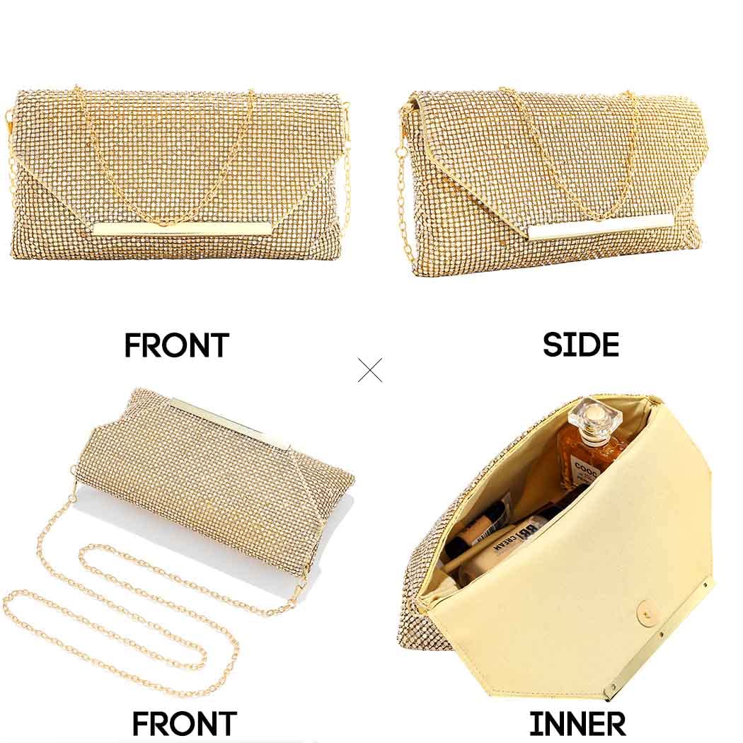 Barode Handbags for women Rhinestone Clutch Purses Gold Rhinestone Shoulder Bag Envelope Crossbody Bags Wedding Handbags (Gold)