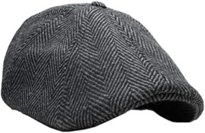 the original boston scally cap - the peaky newsboy flat cap - 8 panel cotton fitted hat for men - grey herringbone