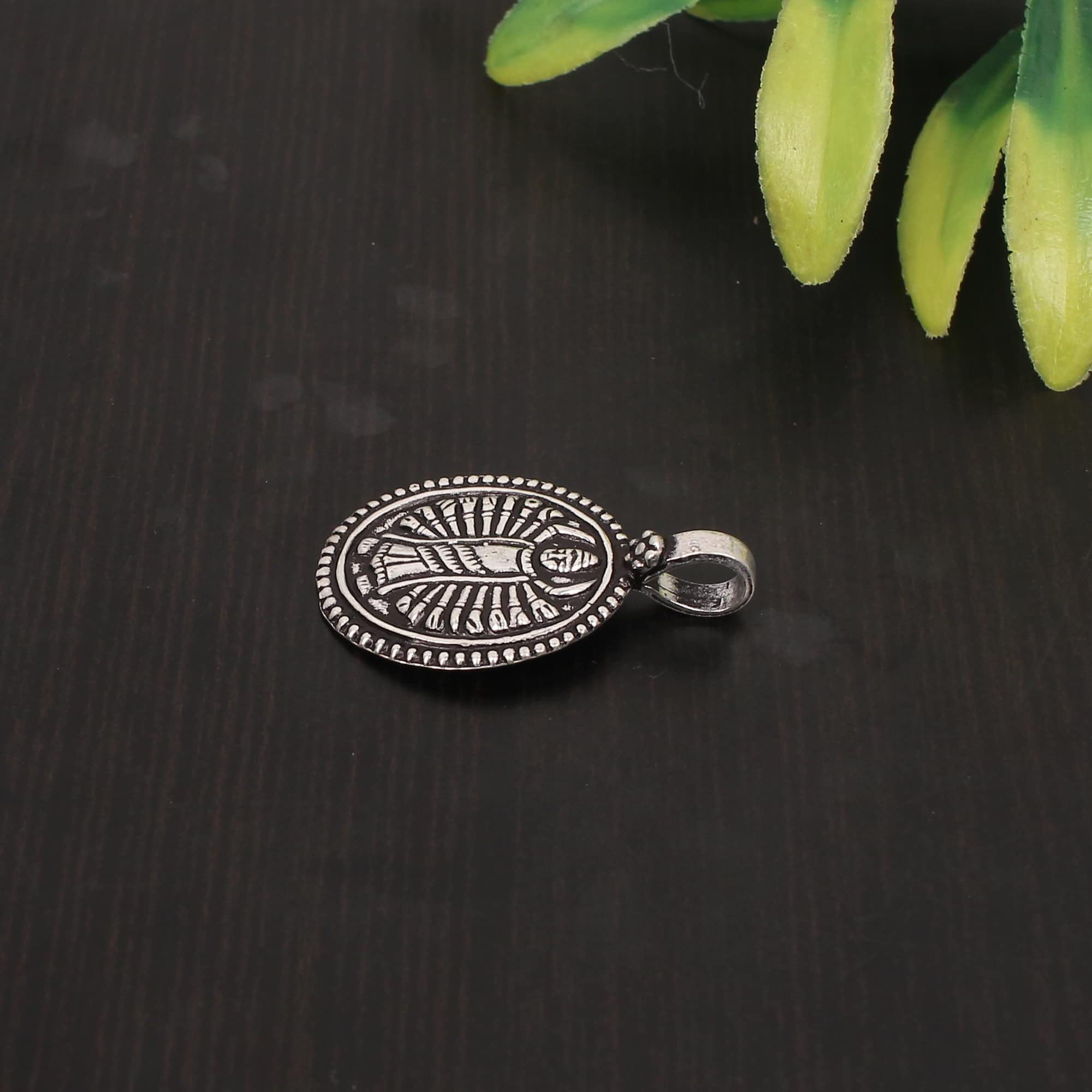 Antique Design Black Oxidized Embossed Hindu Goddess Silver Charm Pendant For Good Luck Charm