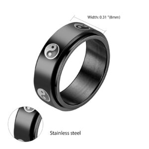 Rofusn Stainless Steel Yin Yang Spinner Ring for Men Women, Black Tai Chi Ring Promise Wedding Band Jewelry Gifts-Size 8