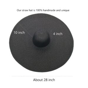 Oversized Beach Hat for Woman, Large Wide Brim Sun Hats, Floppy Foldable Giant Straw Hats for Women, Packable UV Protection Summer Hats for Ladies Black