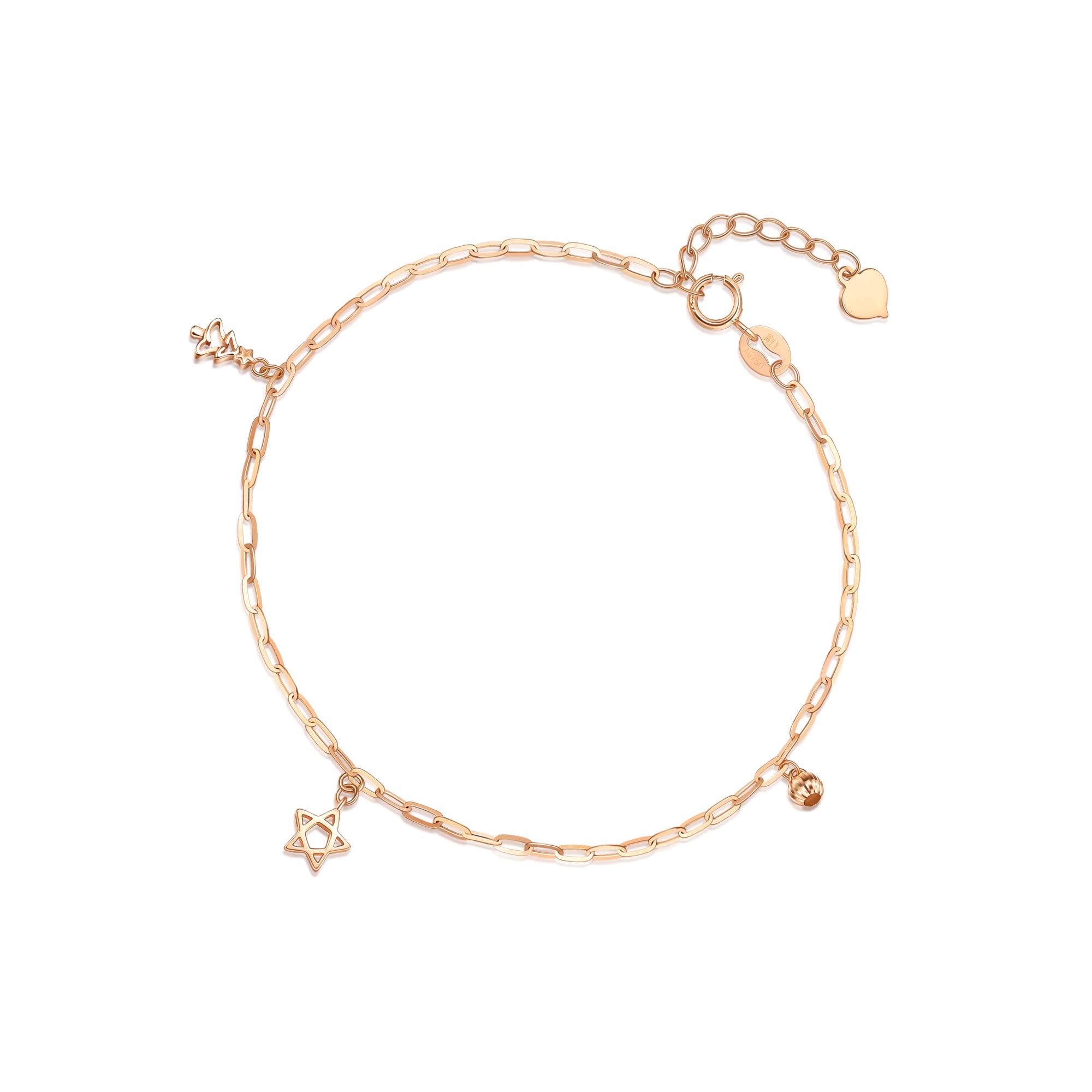 CHOW SANG SANG Delicate Gold 18K Rose Solid Gold Holiday Star Bracelet for Women 92269B | 7.4 Inches, (19 CM)