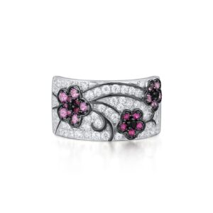 Santuzza Cherry Blossom Ring 925 Sterling Silver Cubic Zirconia Pink Sapphire Flower Band Ring for Women (10)