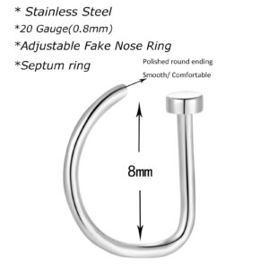 D Shaped Fake Nose Ring Hoops Set, Silver Faux Nose Rings Nose Hoops, Septum Ring for Women