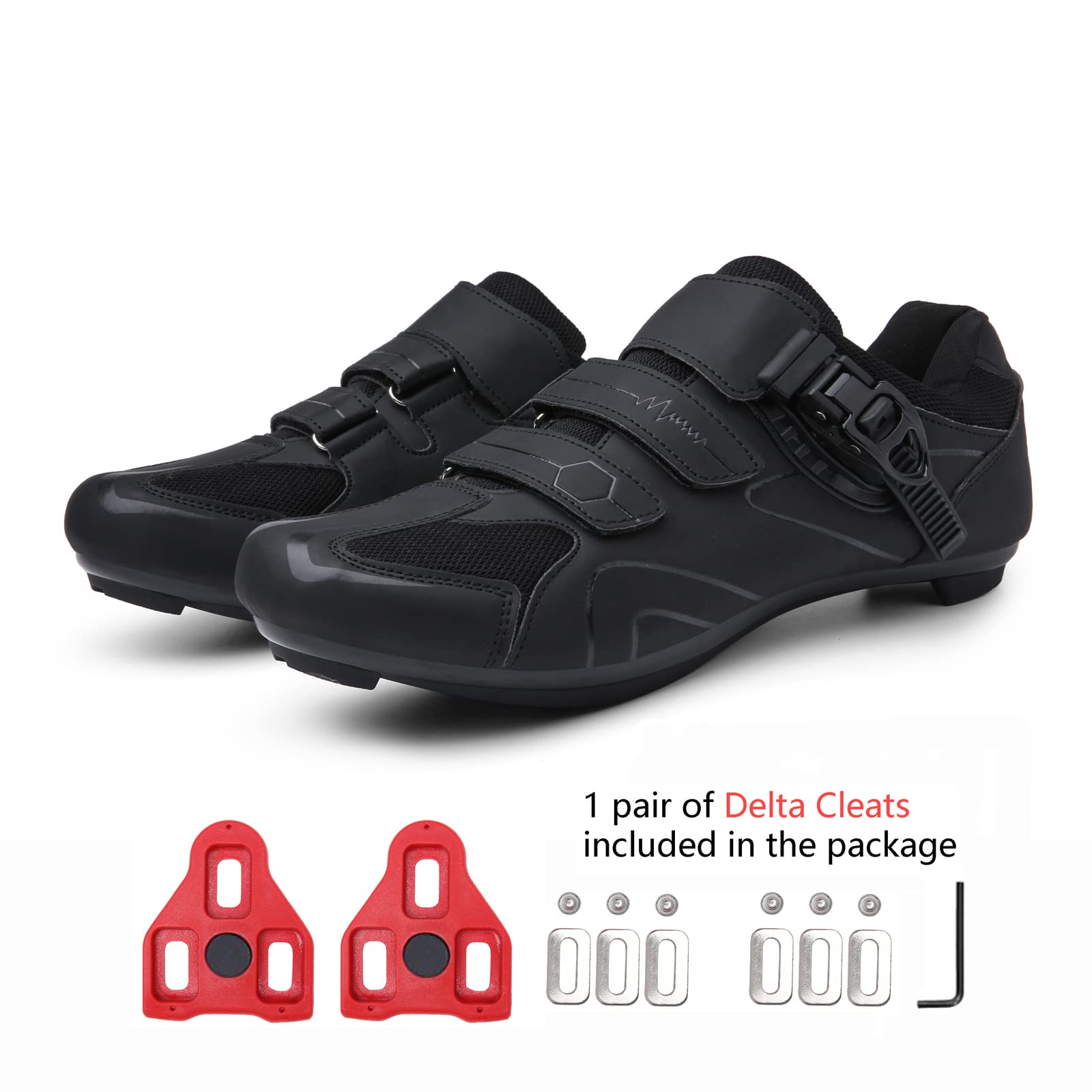 Vicogn Mens Womens Cycling Shoes Compatible with Peloton Indoor Bicycle Pedals Clip in Road Bike Shoes Pre-Installed with Look Delta Cleats (Black,US 12) 47