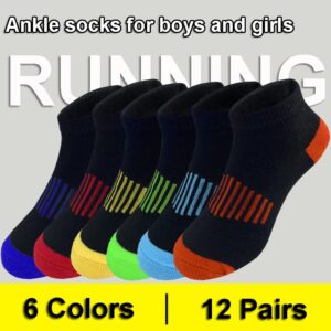 Tsmollyu Boy Socks 12 Pairs Ankle Athletic Cotton Socks Half Cushioned Low Cut Socks For Little Big Kids Age 3-10(7-10 Years)