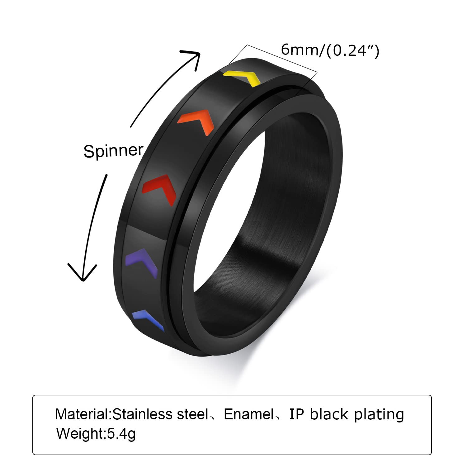 Nanafast Stainless Steel Rainbow Spinner Ring LGBT Pride Ring for Gay & Lesbian Love is Love Rainbow Pride Ring LGBTQ Anxiety Ring for Women Men Black 8