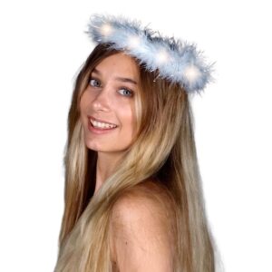 funcredible white light up feathered angel halo headband - halloween costumes - angel costume for women, men and kids