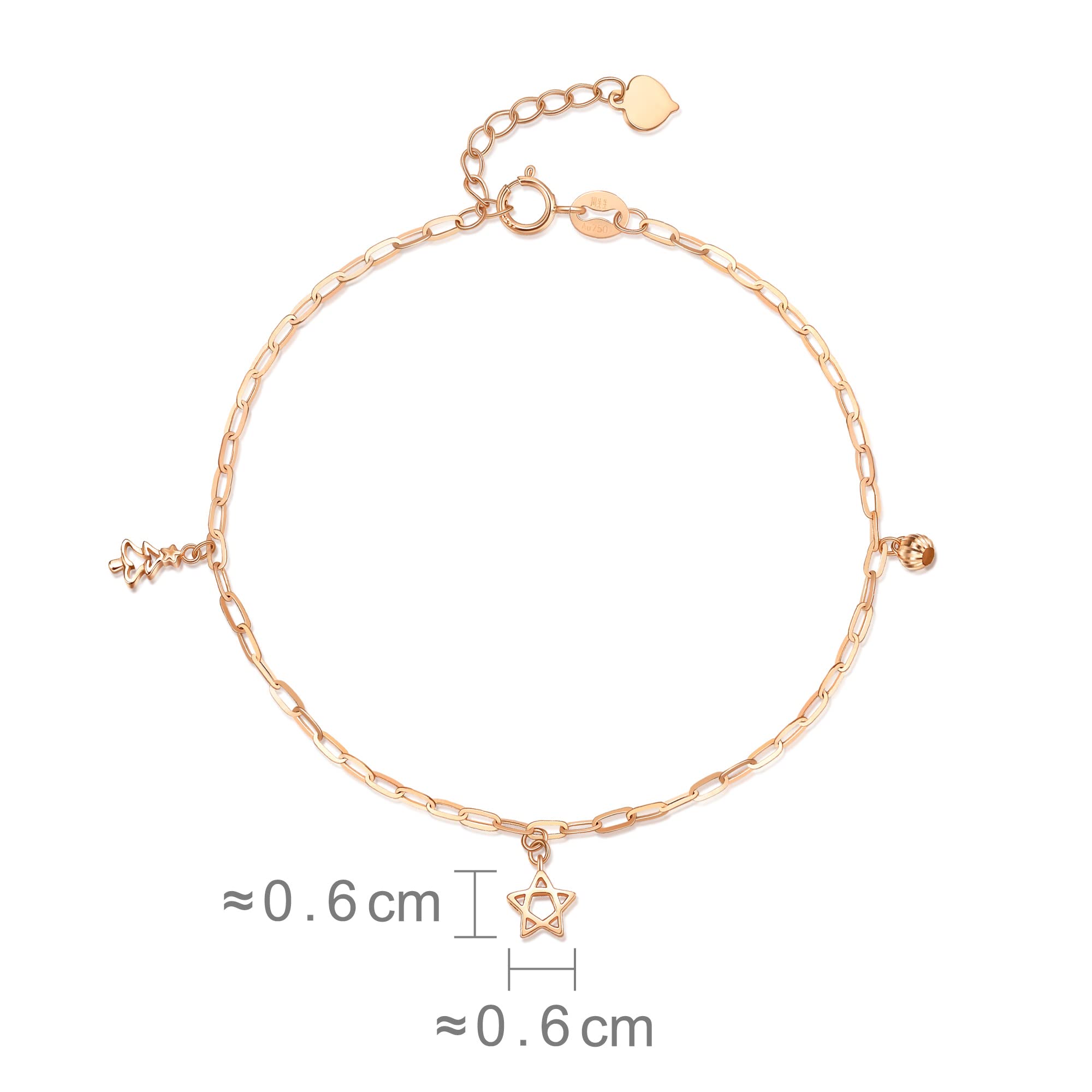 CHOW SANG SANG Delicate Gold 18K Rose Solid Gold Holiday Star Bracelet for Women 92269B | 7.4 Inches, (19 CM)