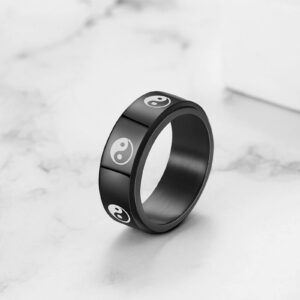 Rofusn Stainless Steel Yin Yang Spinner Ring for Men Women, Black Tai Chi Ring Promise Wedding Band Jewelry Gifts-Size 8